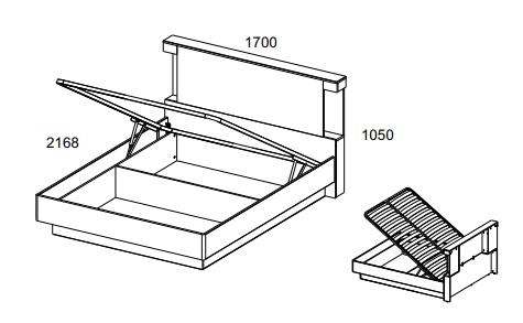 Кровать 160 P с подъемником «BJORK» ольха полярная/оникс