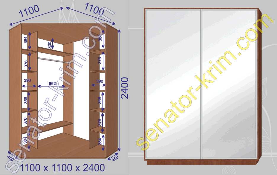 Угловой шкаф-купе «Сенатор» 2400 Зеркало