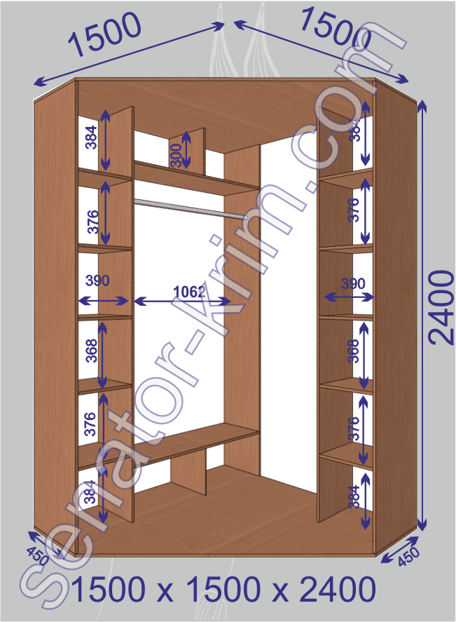 Угловой шкаф-купе «Сенатор» 2400 ДСП 1500х1500х2400 (450) мм