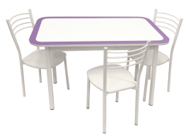 Обеденная группа «Стиль 1» + 4 стула «Тюльпан МИС» пунто белый/фиолет
