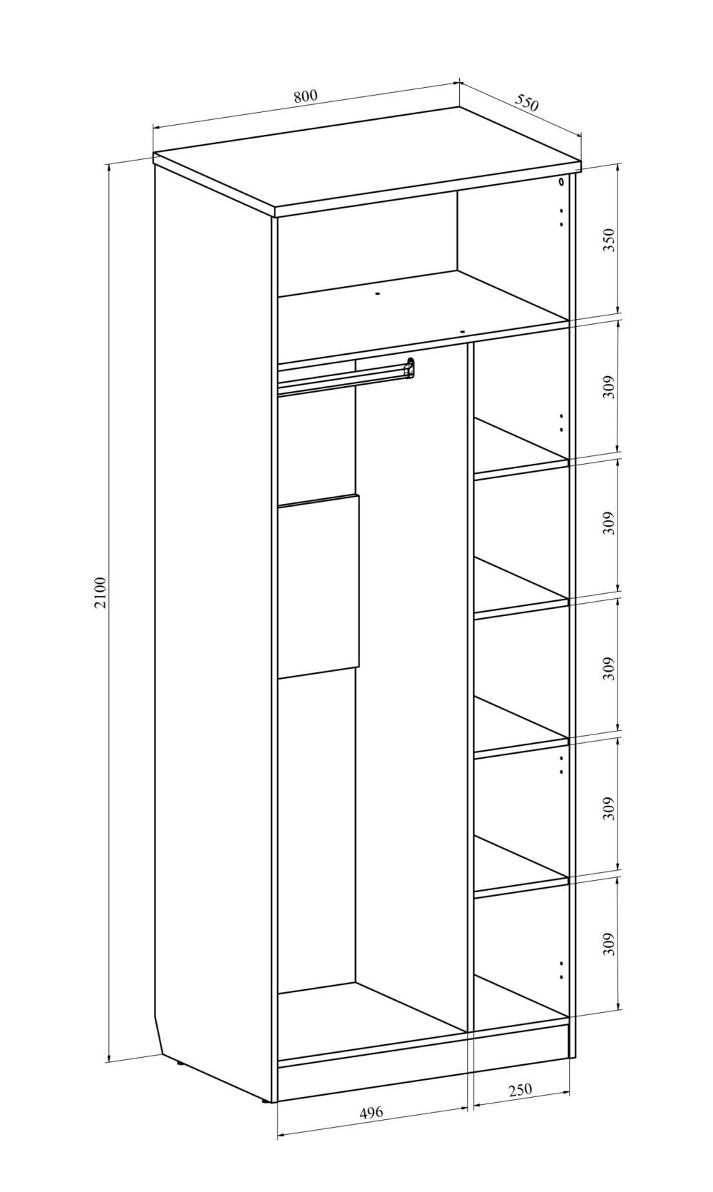 Схема шкаф 2х дверный для одежды