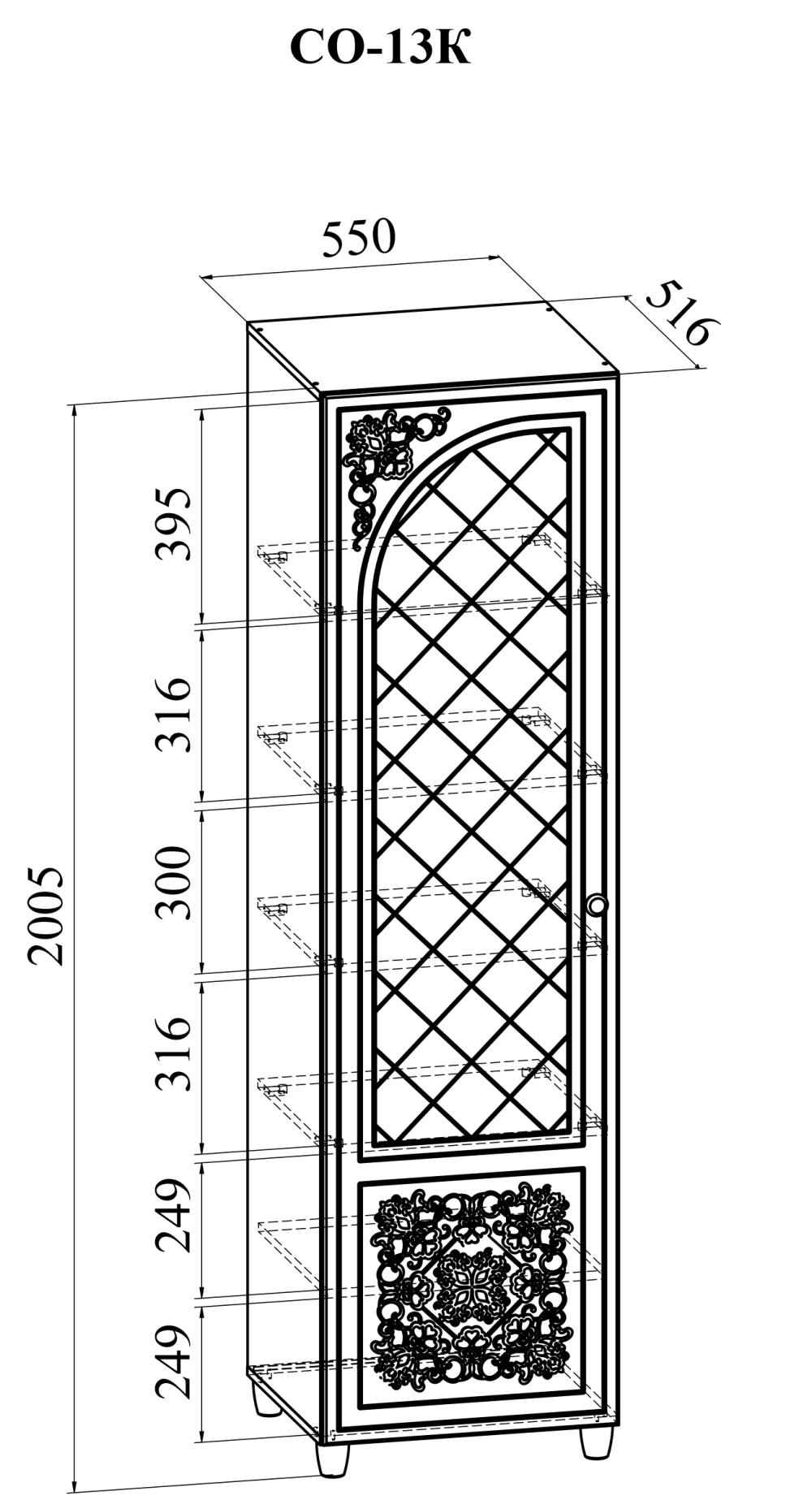 Шкаф-пенал со стеклом  «Соня Премиум» СО-13К левый Белый структурный/ясень патина