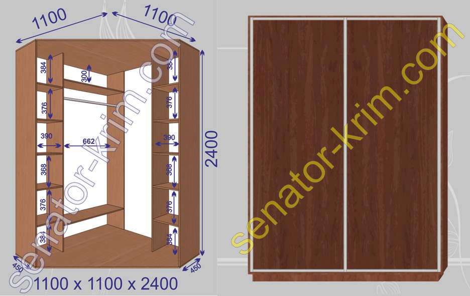 Угловой шкаф-купе «Сенатор» 2400 ДСП